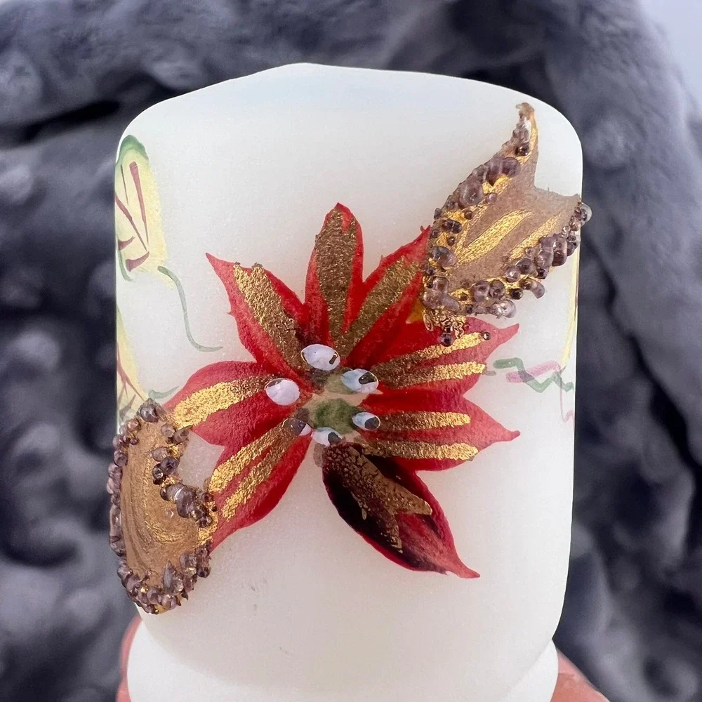 Fenton Art Glass Hand Painted Boot Poinsettia Leaf Signed J Powell 3
